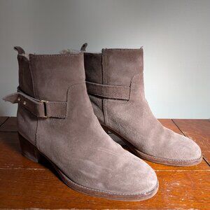 👢 J.Crew Taupe Suede Shearling-Lined Ankle Boots – Women’s Size 7.5